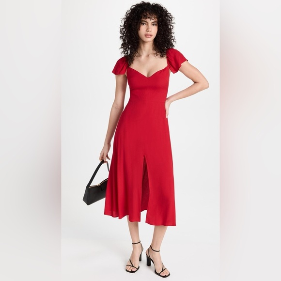 NEW Reformation Baxley Midi Dress in Cherry Red | size 4 - Picture 3 of 15